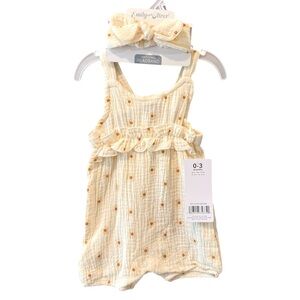 Emily and Oliver‎ Newborn Floral Romper with Headband Ecru and Brown 0-3 Months